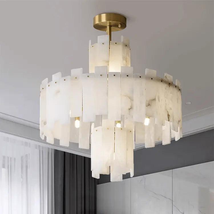Spain Alabaster Flake Round Modern Chandeliers by Bling Lighting Studio