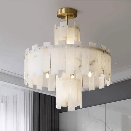 Spain Alabaster Flake Round Modern Chandeliers by Bling Lighting Studio