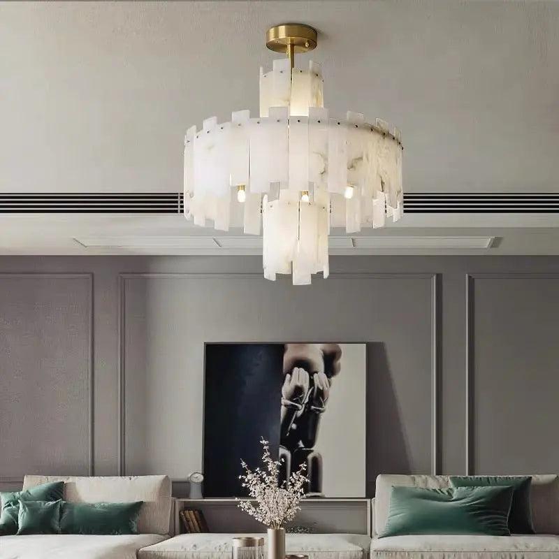 Spain Alabaster Flake Round Modern Chandeliers by Bling Lighting Studio
