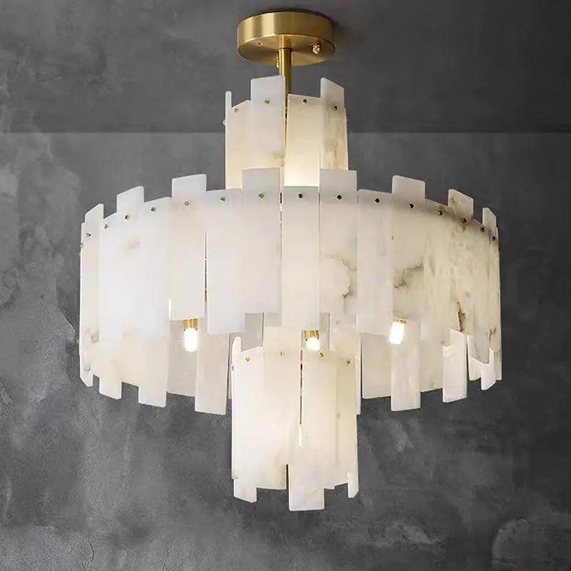 Spain Alabaster Flake Round Modern Chandeliers by Bling Lighting Studio