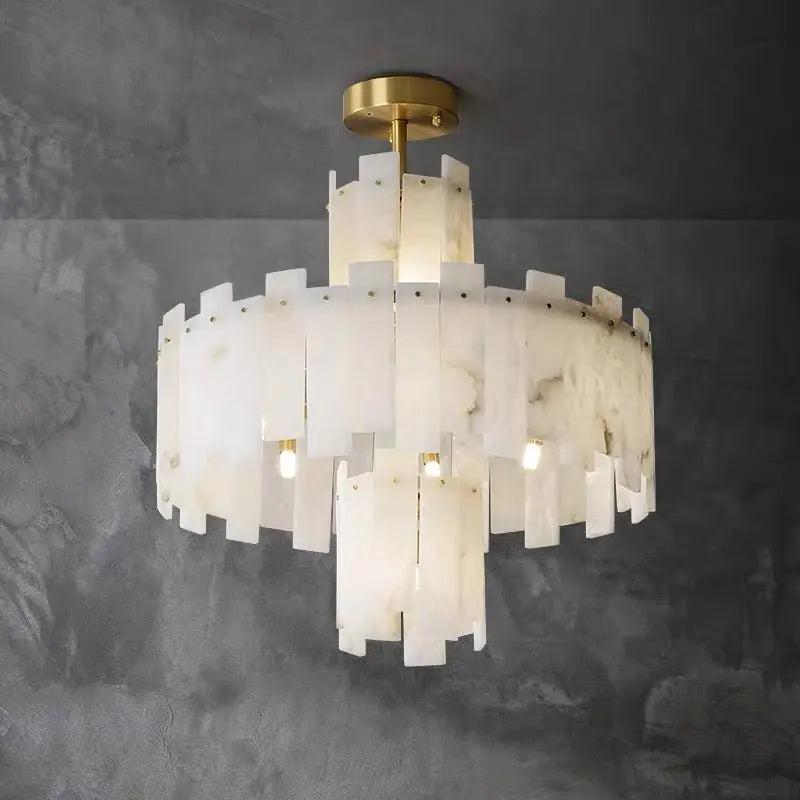 Spain Alabaster Flake Round Modern Chandeliers by Bling Lighting Studio