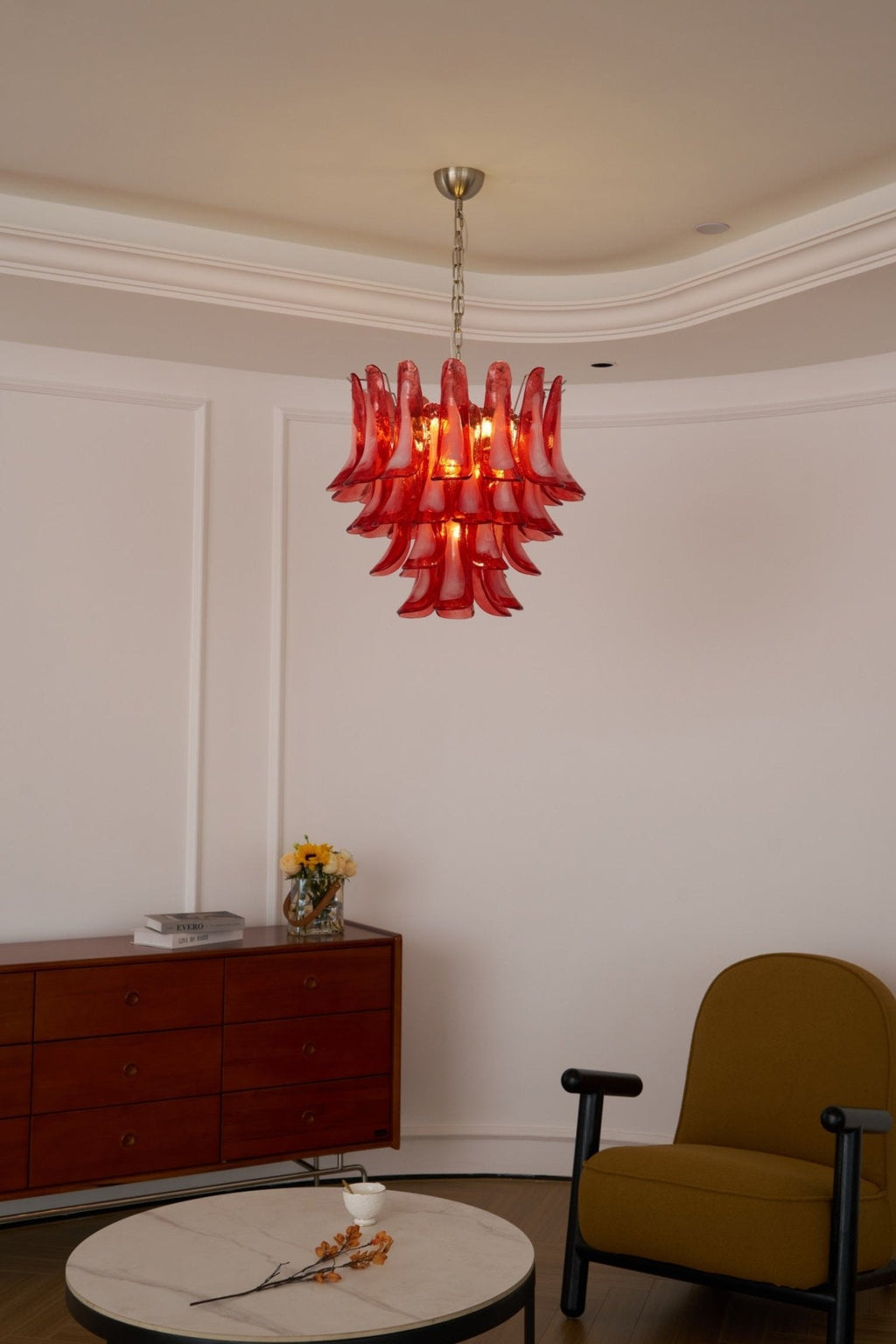 Crimson Glass Petals Chandelier Glass lighting by Bling Lighting Studio