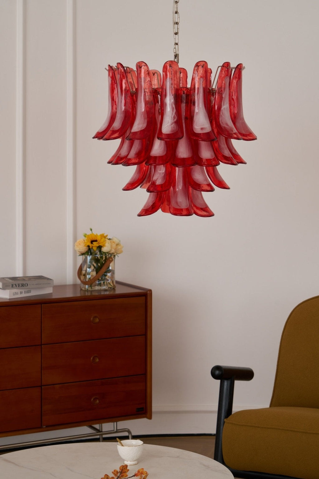 Crimson Glass Petals Chandelier Glass lighting by Bling Lighting Studio