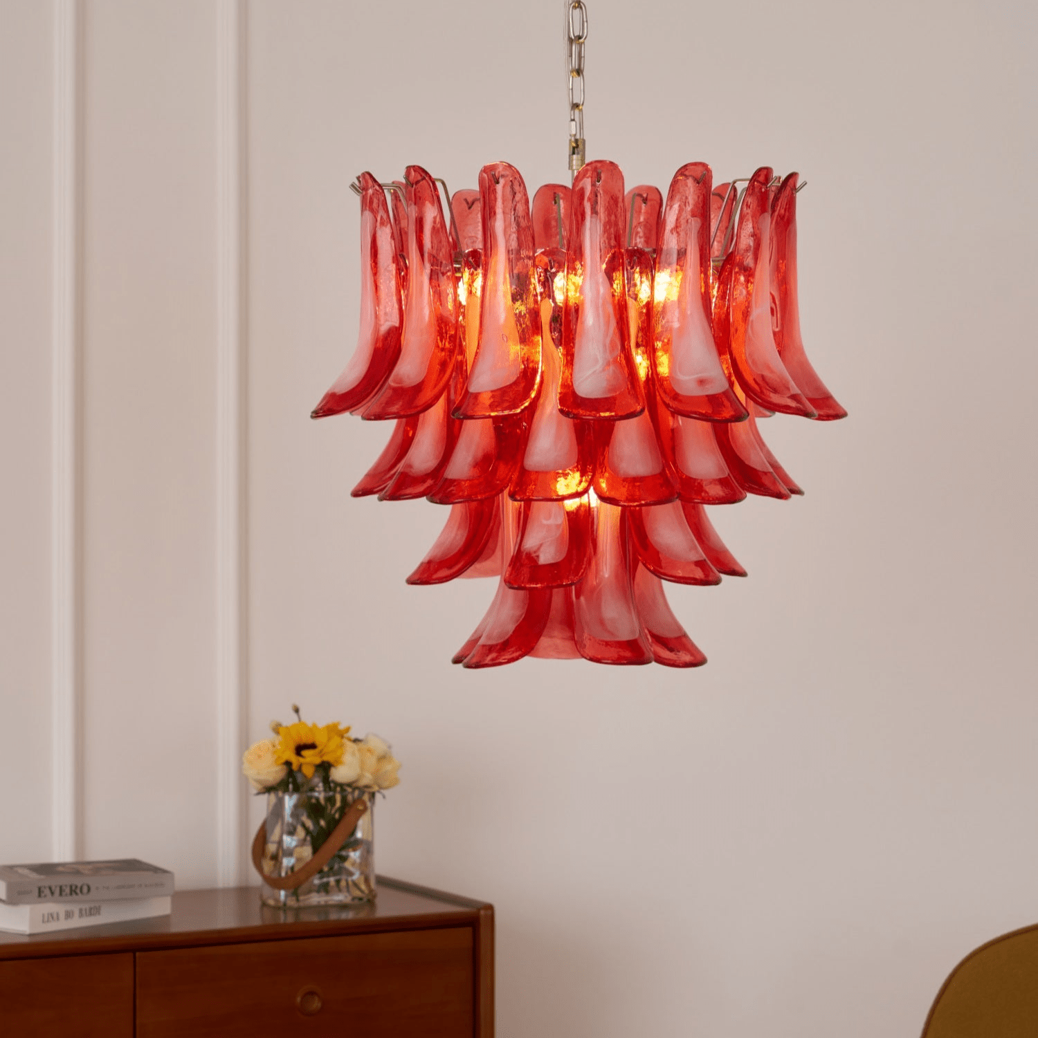 Crimson Glass Petals Chandelier Glass lighting by Bling Lighting Studio