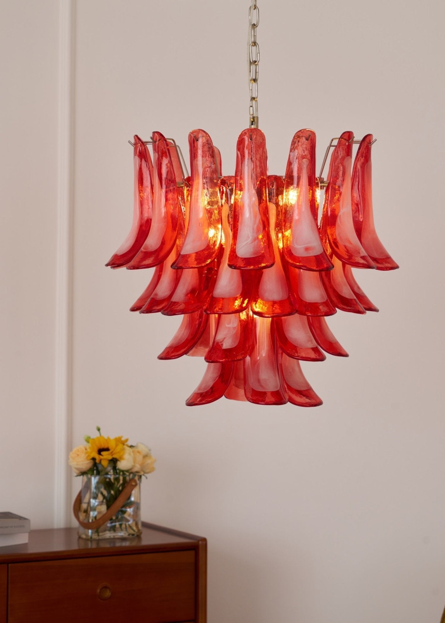 Crimson Glass Petals Chandelier Glass lighting by Bling Lighting Studio