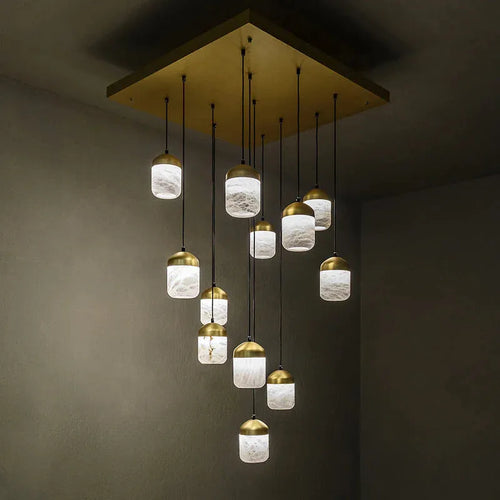 Modern Alabaster Staircase Chandelier for Living Room/Staircase/Foyer by Bling Lighting Studio