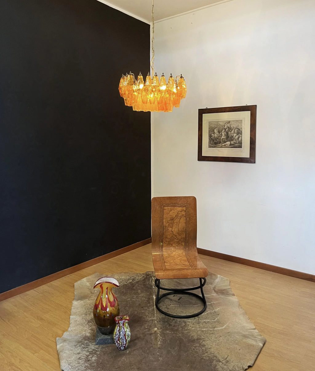 Poliedri Murano Amber Chandelier material and finish detail
