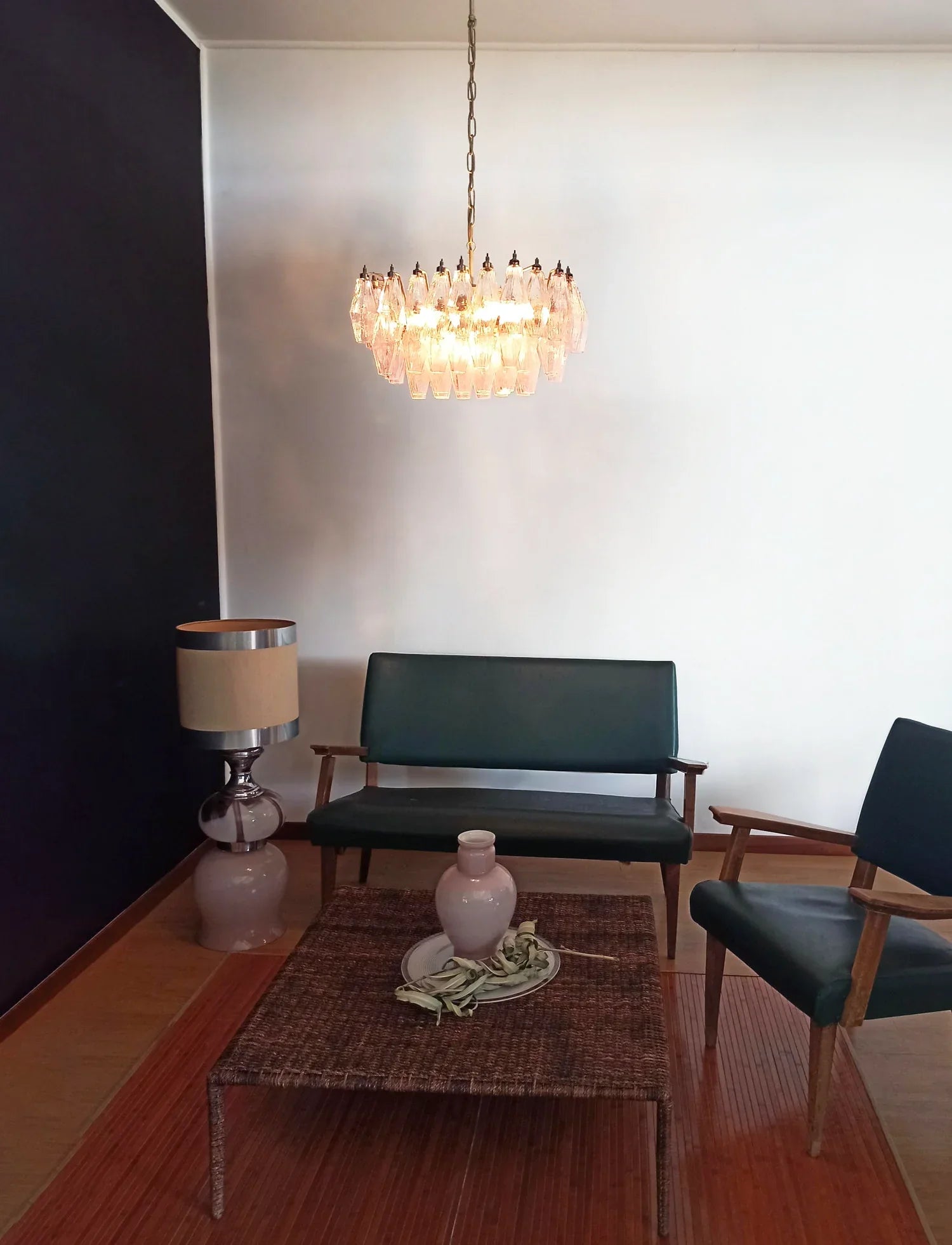 Poliedri Murano Pink Chandelier material and finish detail