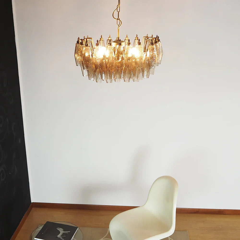 Poliedri Murano Smoked Chandelier detail view
