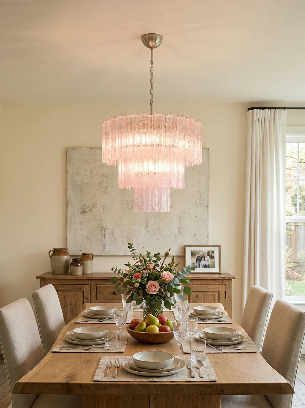 Murano Pink Glass Tube Chandelier detail view