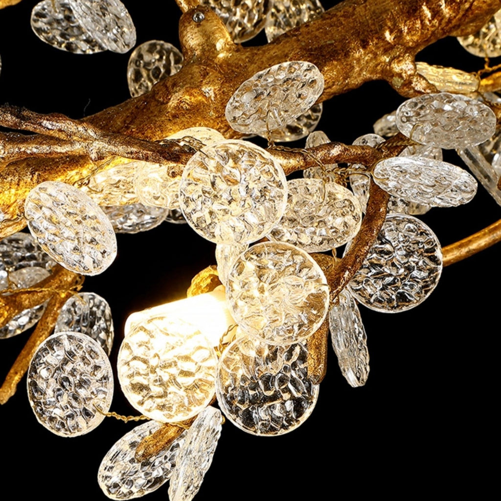 Elegant Brass Branch Chandelier Crystal Leaves Pendant Light For Living/ Bedroom Decor by Bling Lighting Studio