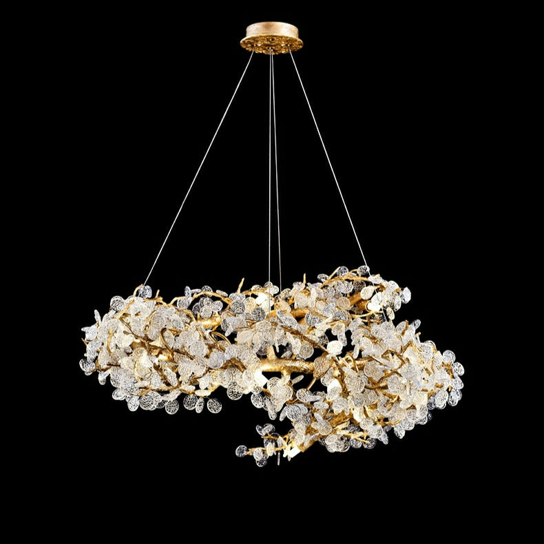 Elegant Brass Branch Chandelier Crystal Leaves Pendant Light For Living/ Bedroom Decor by Bling Lighting Studio