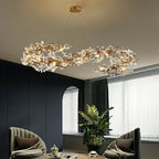 Elegant Brass Branch Chandelier Crystal Leaves Pendant Light For Living/ Bedroom Decor by Bling Lighting Studio
