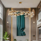 Elegant Brass Branch Chandelier Crystal Leaves Pendant Light For Living/ Bedroom Decor by Bling Lighting Studio