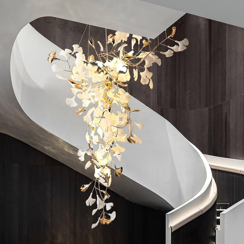 Golden Fan Leaf Artistic Chandelier material and finish detail