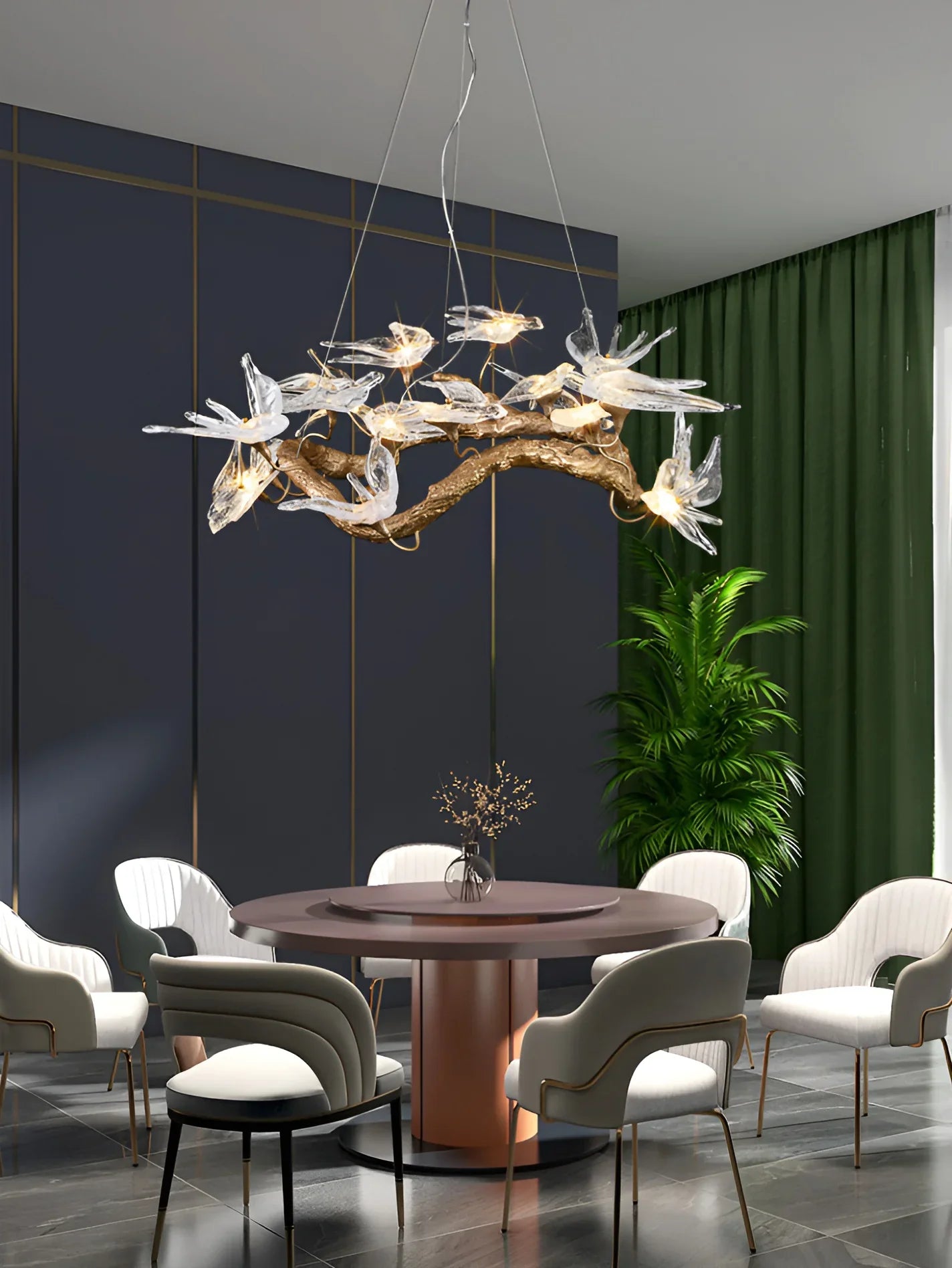 Glass Swallow Branch Chandelier material and finish detail
