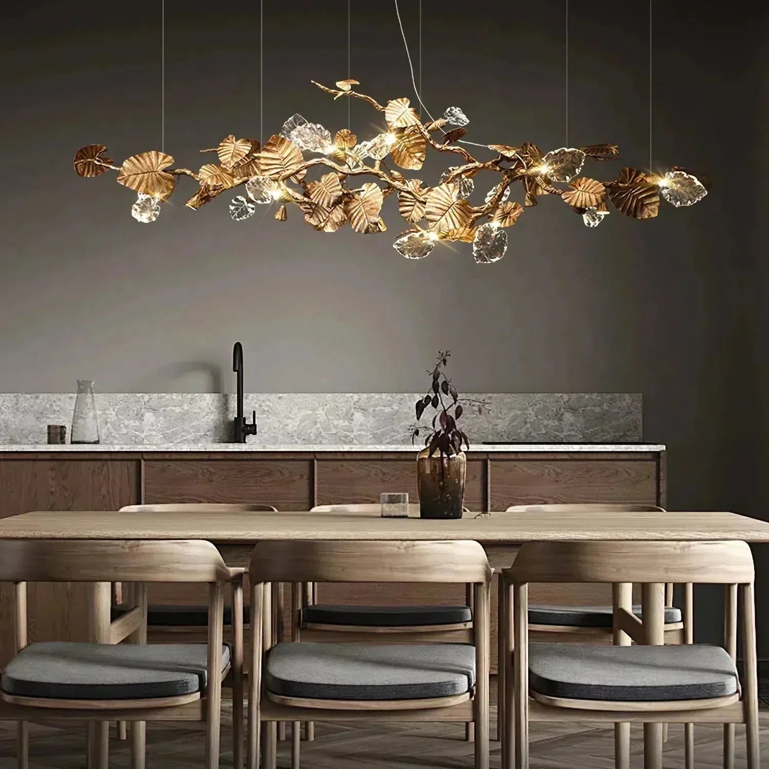 Gold Leaf Branch Chandelier by Bling Lighting Studio