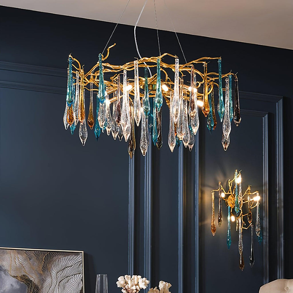 Gold Round Teardrop Branch Chandelier detail view