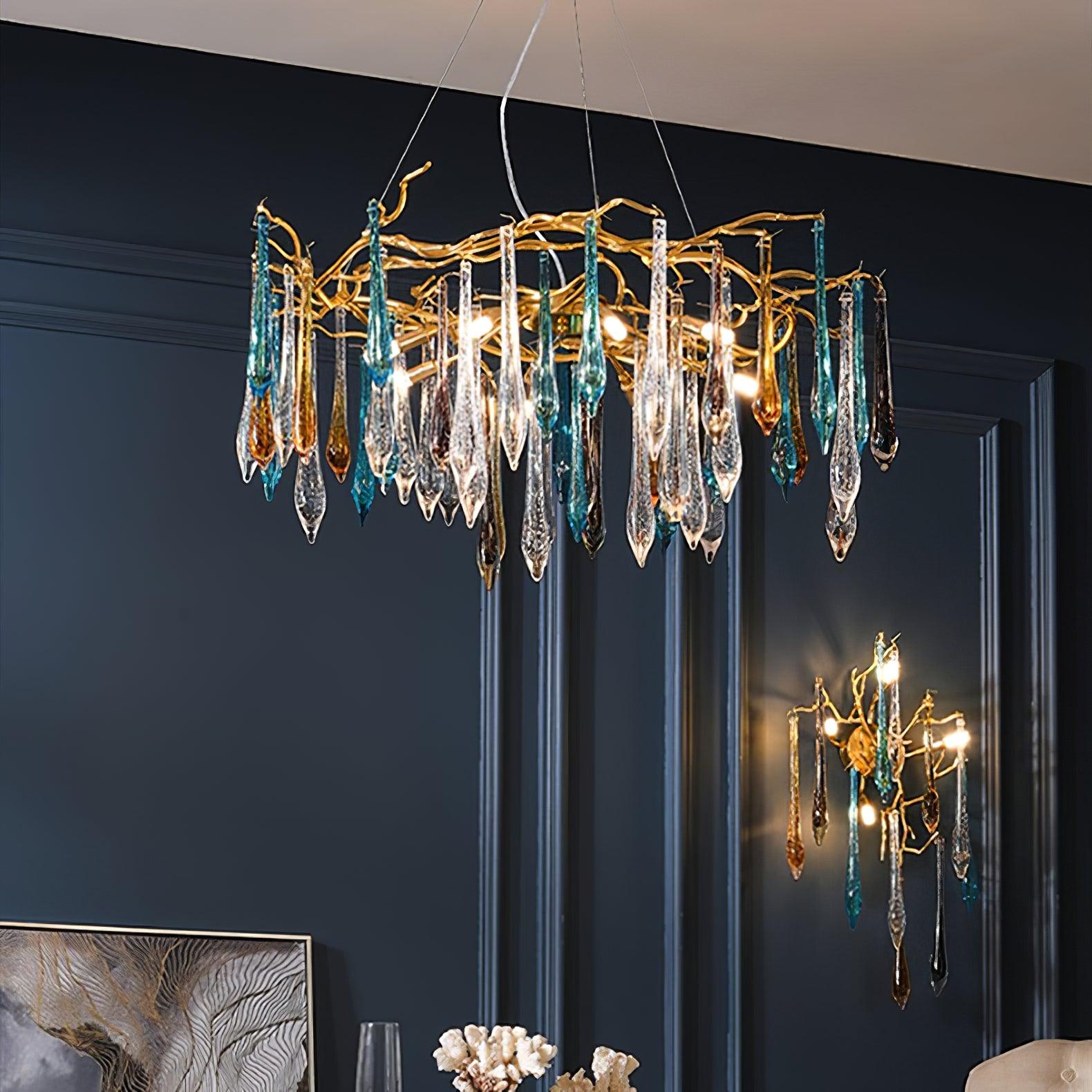 Gold Round Teardrop Branch Chandelier detail view