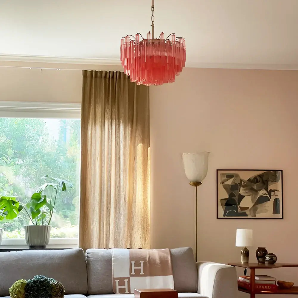 Gorgeous Murano Quadriedri Prisms Pink Chandelier detail view