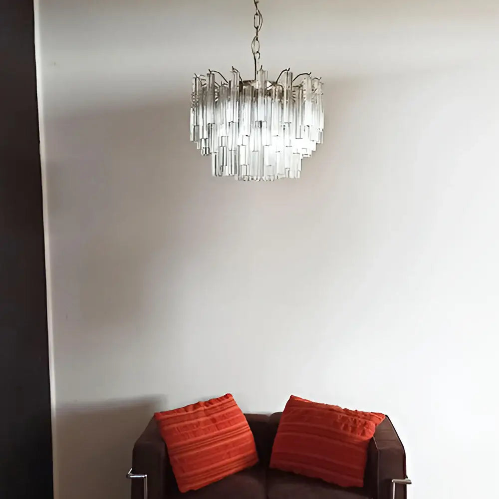 Gorgeous Murano Quadriedri Prisms Transparent Chandelier detail view