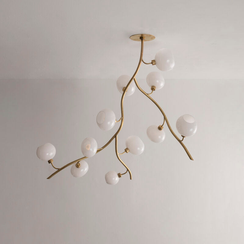 Modern Brass Branch Chandelier with Handcrafted Glass Globes by Bling Lighting Studio