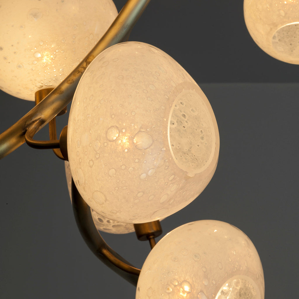 Modern Chandelier with Irregular Glass Lampshades and Brass Branches by Bling Lighting Studio