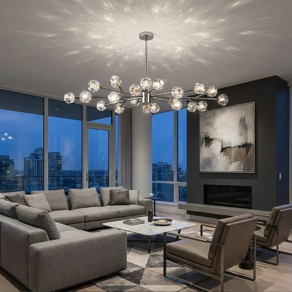 Hand-Cut Crystal Orb Branching Chandelier