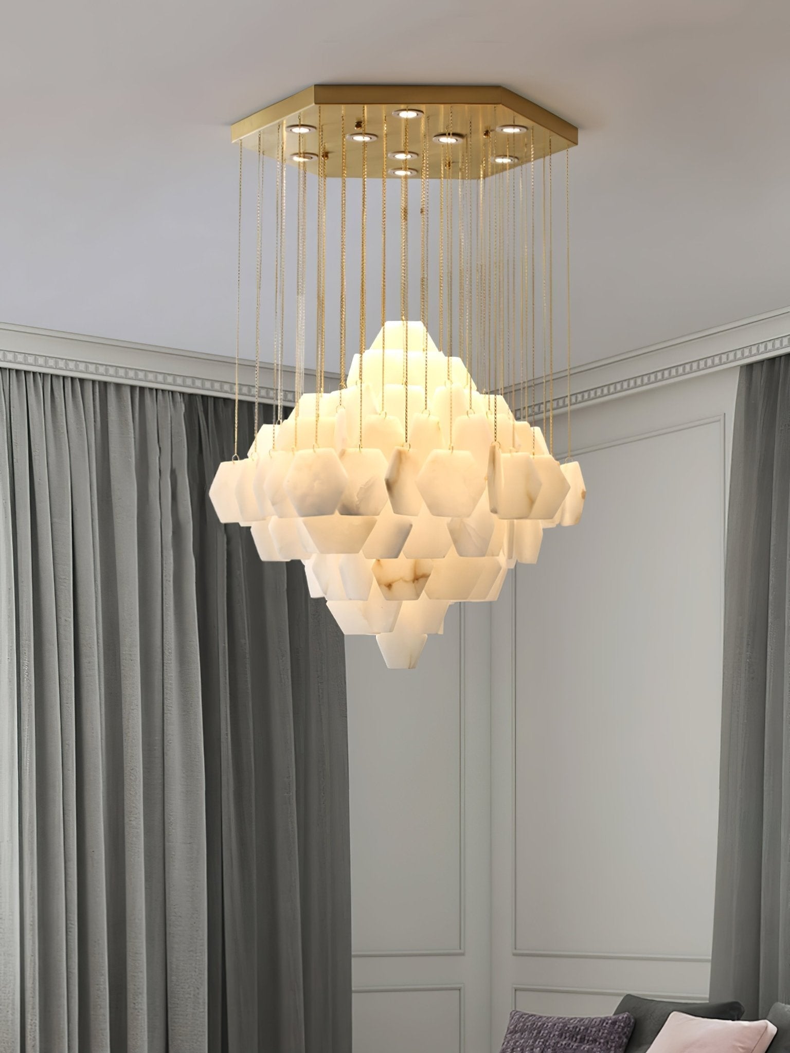 Hexa Alabaster Cascade Chandelier by Bling Lighting Studio