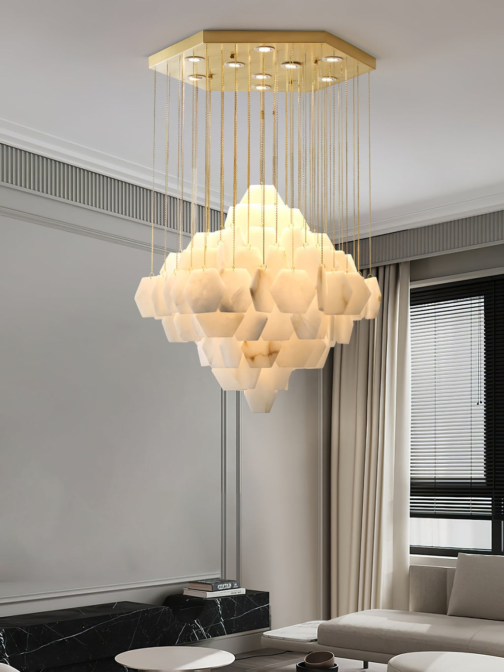 Hexa Alabaster Cascade Chandelier by Bling Lighting Studio