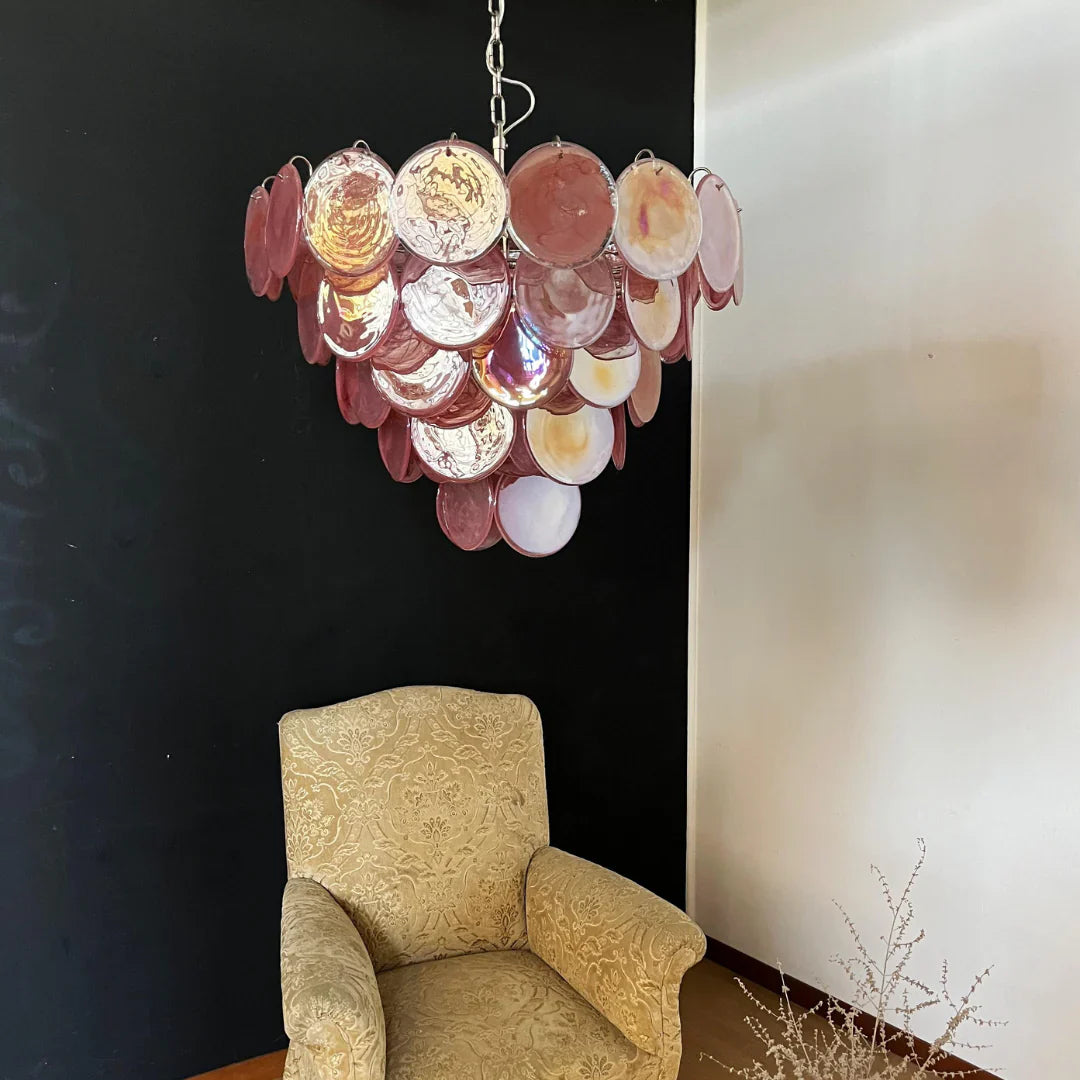 Pink Disc Murano Chandelier