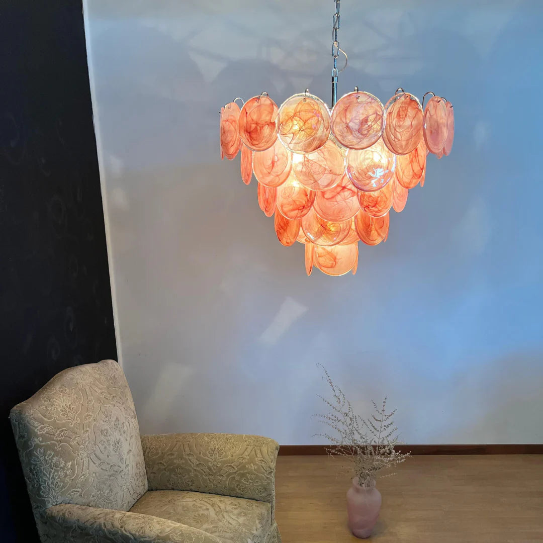 Pink Disc Murano Chandelier