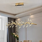 Sleek Modern Branch Crystal Leaves Linear Chandelier for Kitchen Island and Dining Room by Bling Lighting Studio
