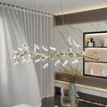 Sleek Modern Branch Crystal Leaves Linear Chandelier for Kitchen Island and Dining Room by Bling Lighting Studio