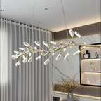Sleek Modern Branch Crystal Leaves Linear Chandelier for Kitchen Island and Dining Room by Bling Lighting Studio
