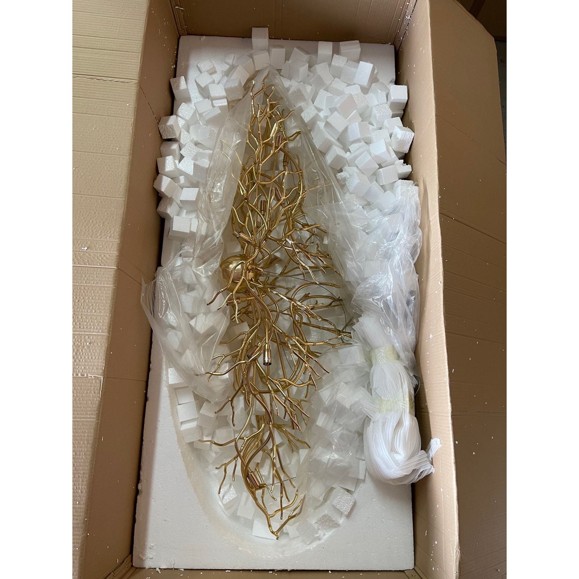 Lukas Oval Branching Brass Linear Teardrop Chandelier by Bling Lighting Studio