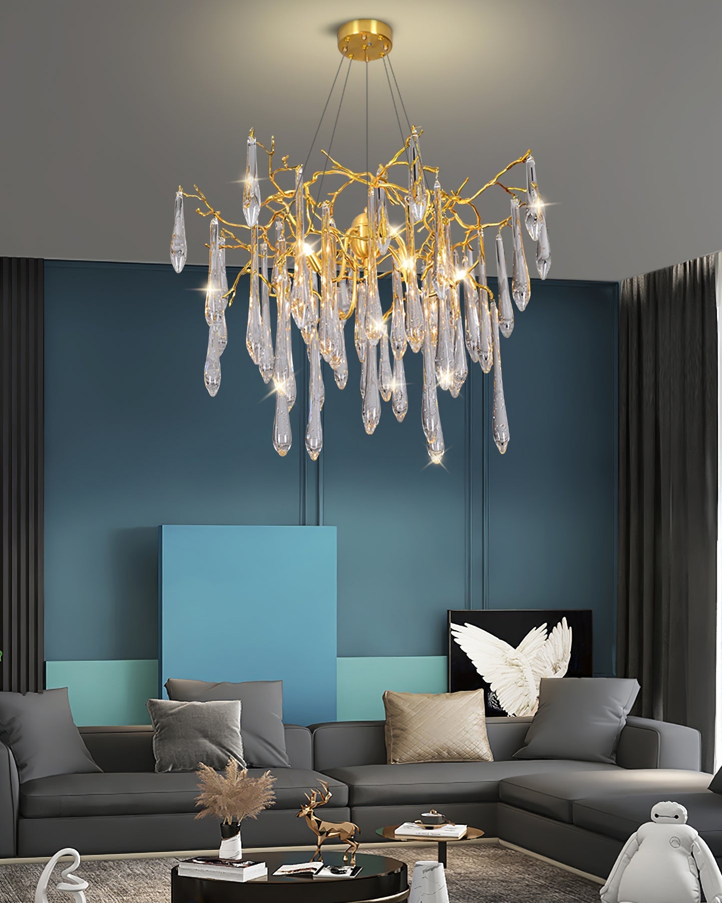 Icicle Branch Brass Crystal Chandelier by Bling Lighting Studio