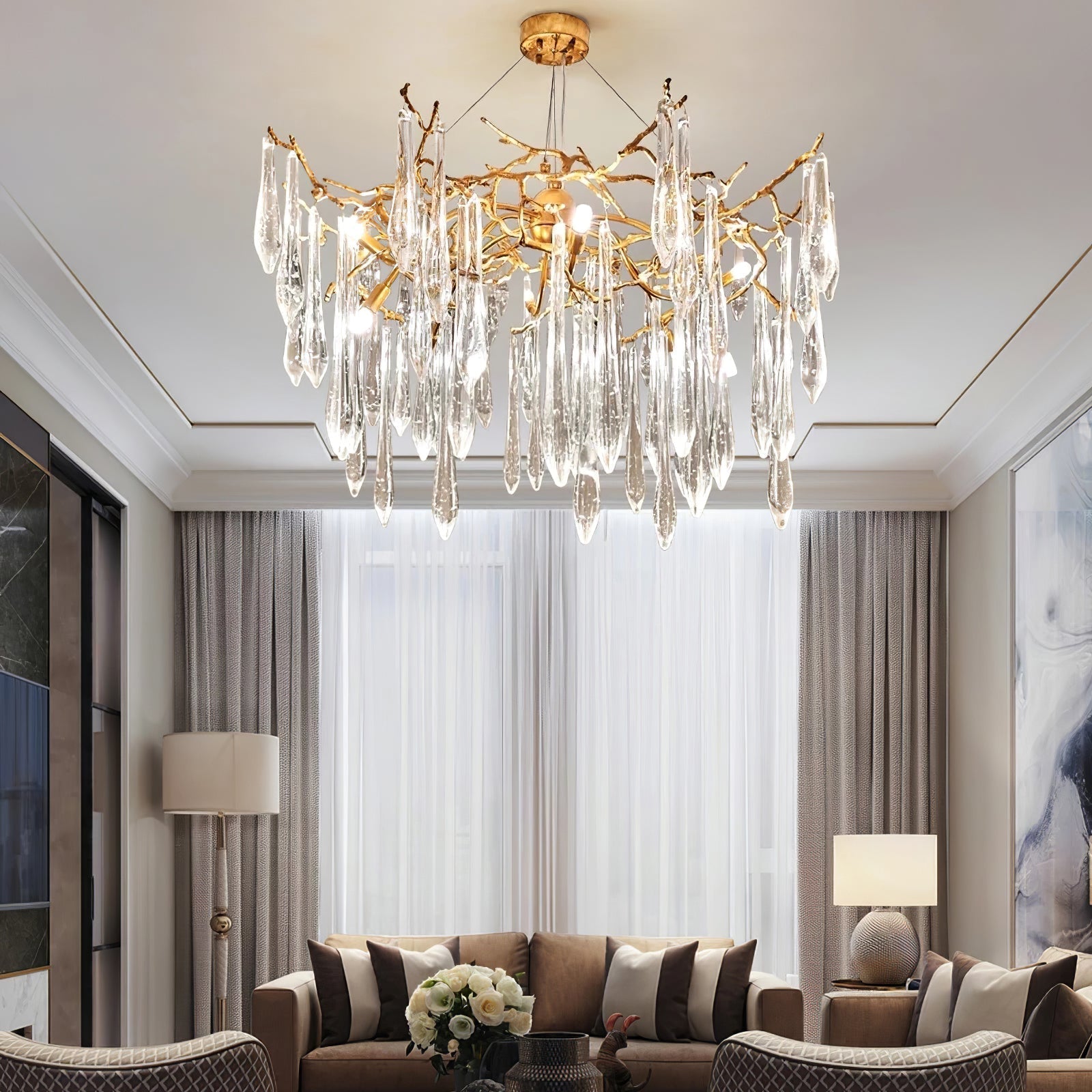 Icicle Branch Brass Crystal Chandelier by Bling Lighting Studio