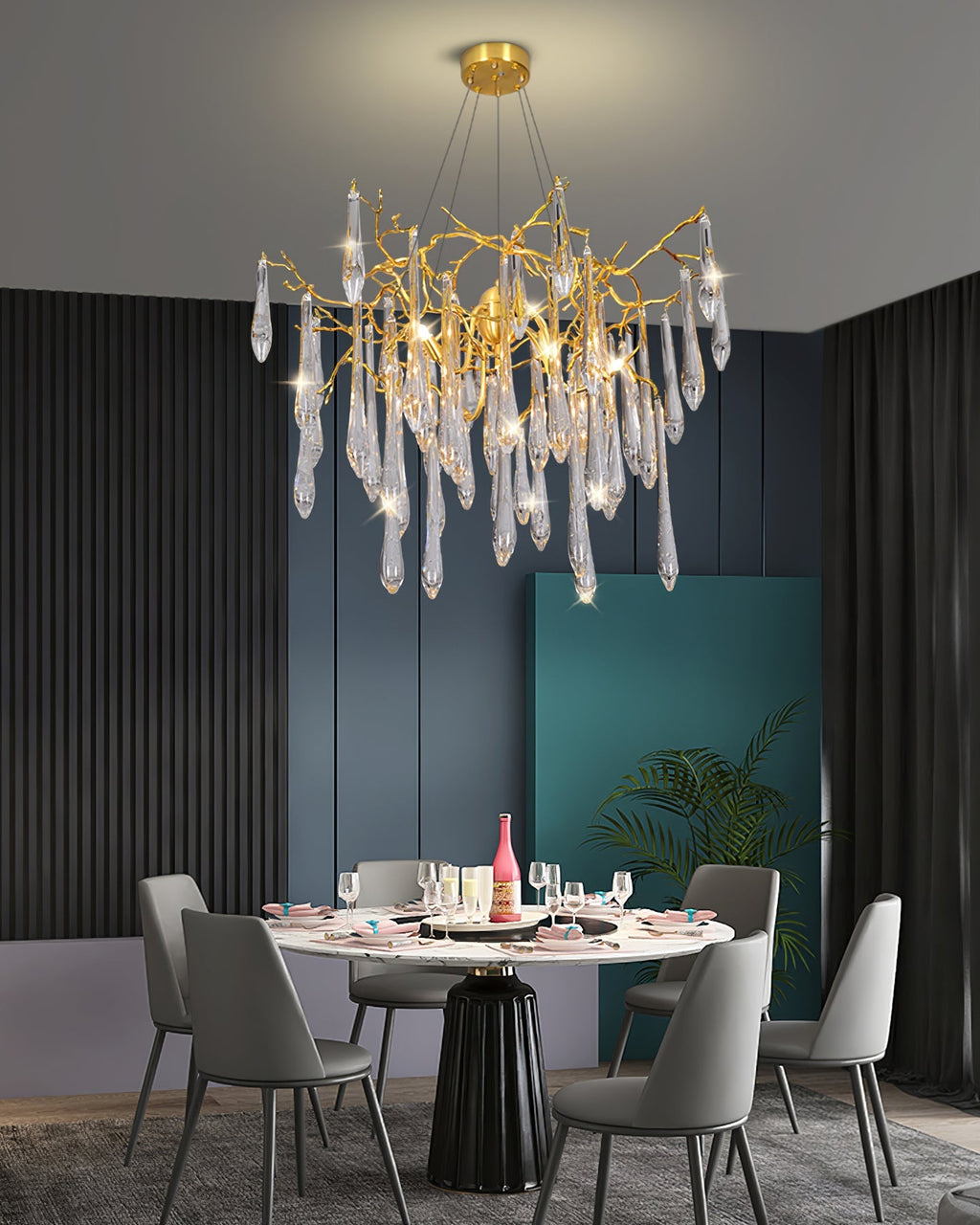 Icicle Branch Brass Crystal Chandelier by Bling Lighting Studio