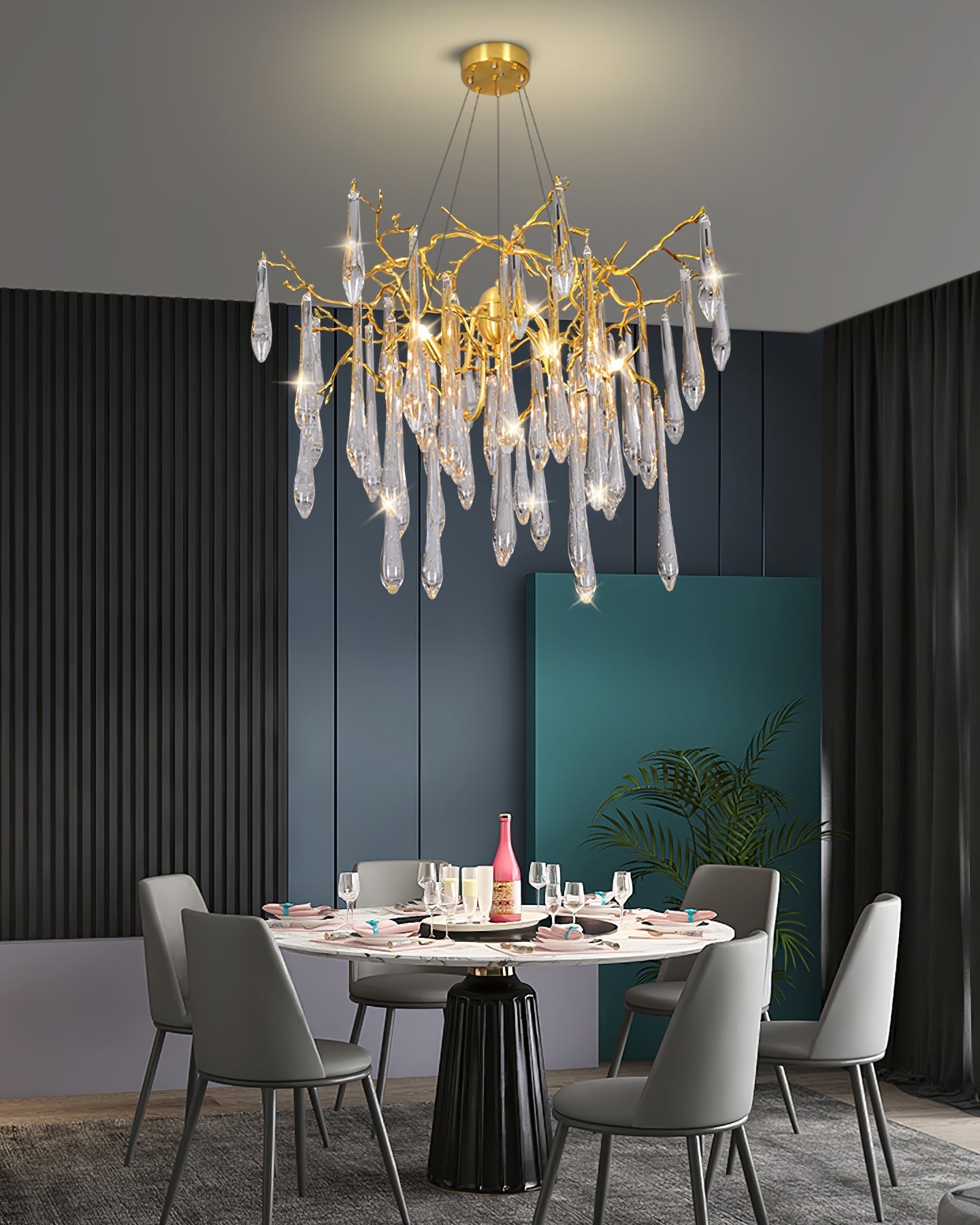 Icicle Branch Brass Crystal Chandelier by Bling Lighting Studio