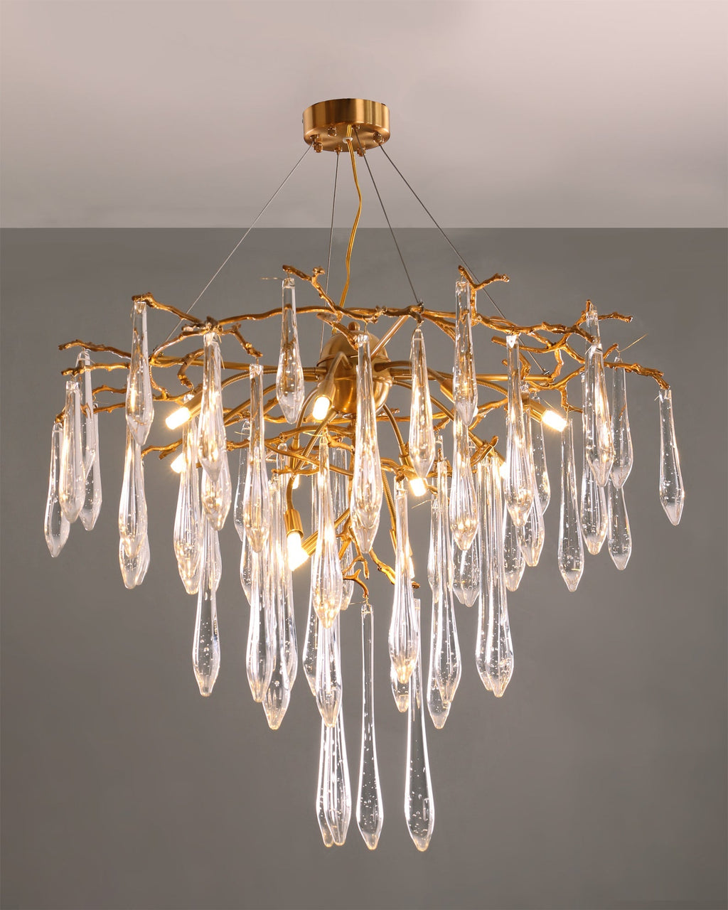 Icicle Branch Brass Crystal Chandelier by Bling Lighting Studio