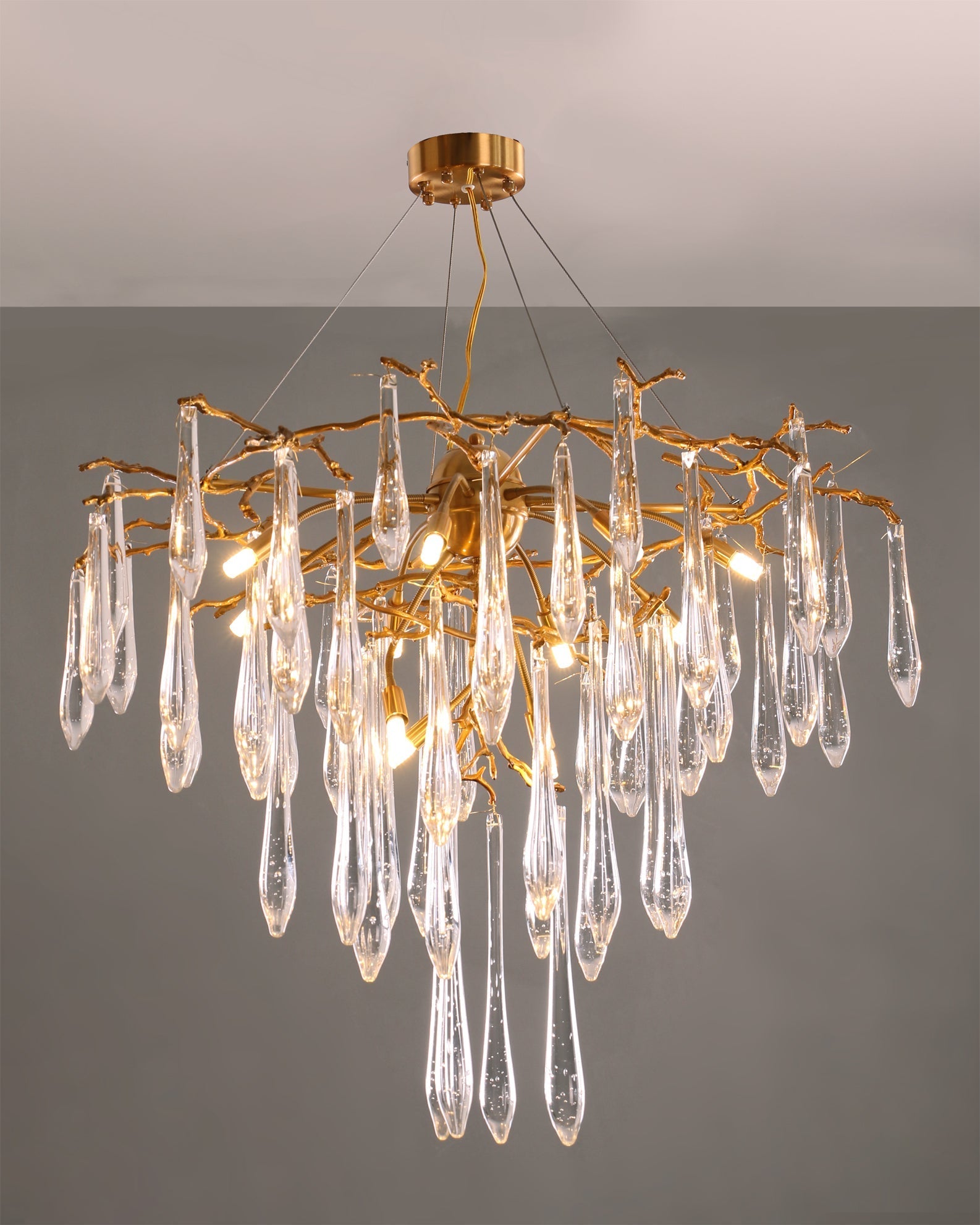 Icicle Branch Brass Crystal Chandelier by Bling Lighting Studio