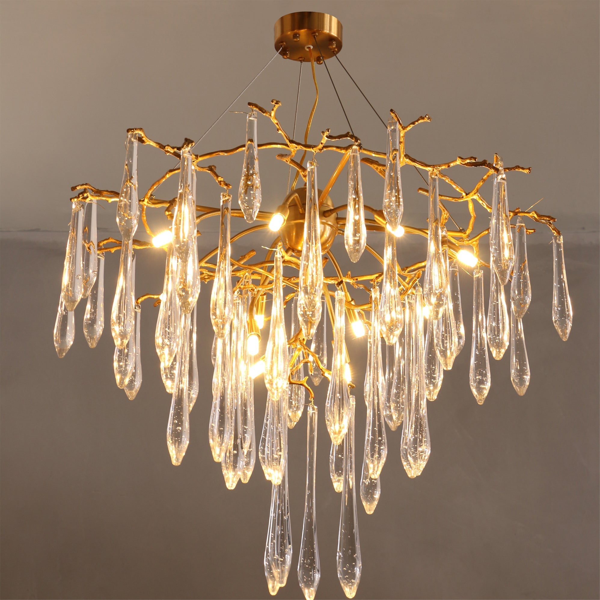 Icicle Branch Brass Crystal Chandelier by Bling Lighting Studio