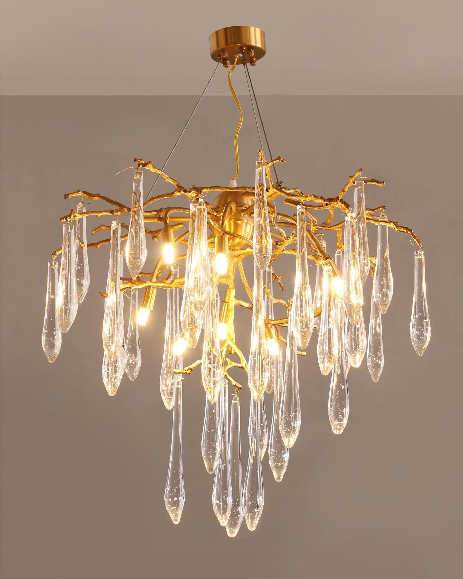 Icicle Branch Brass Crystal Chandelier by Bling Lighting Studio
