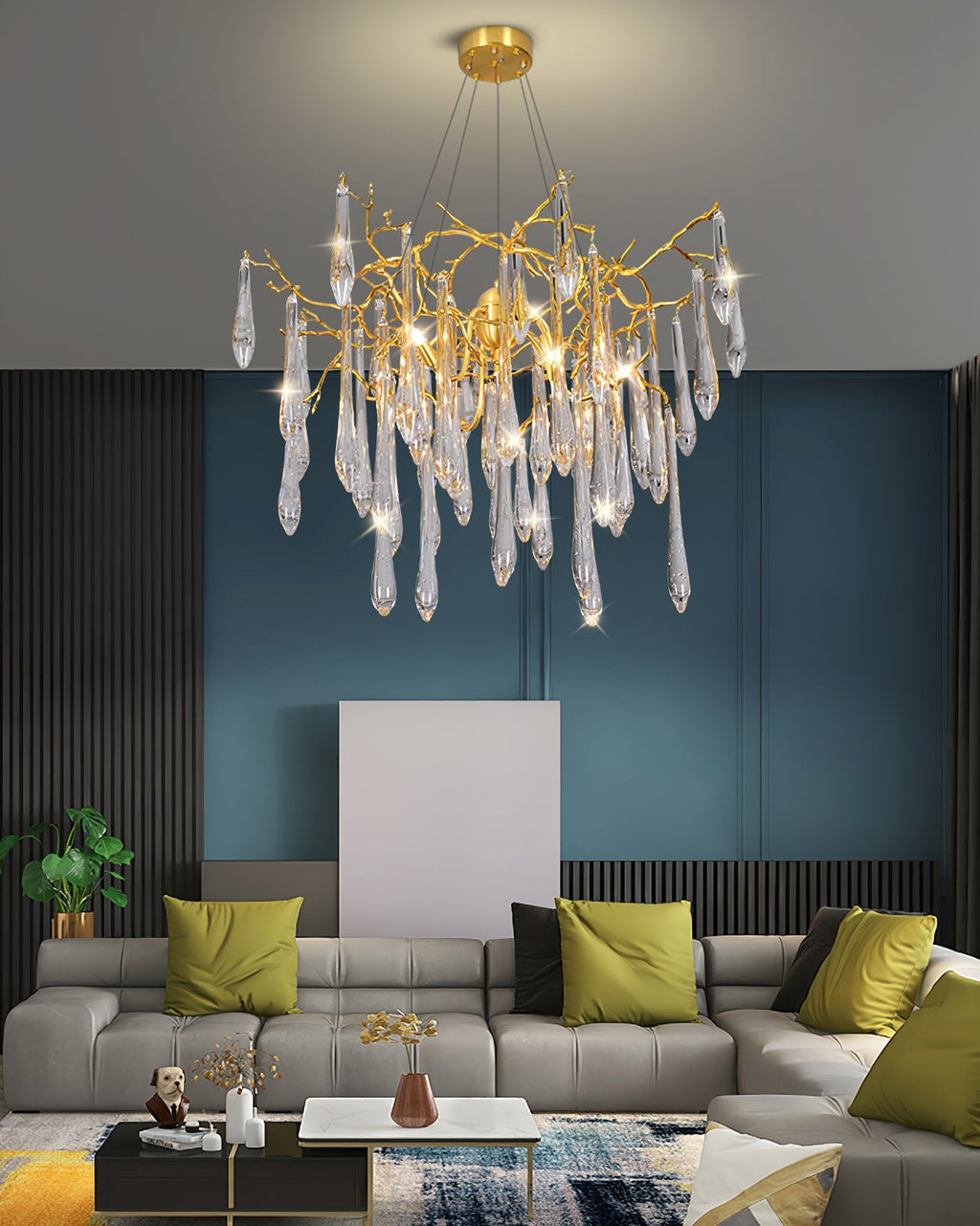Icicle Branch Brass Crystal Chandelier by Bling Lighting Studio