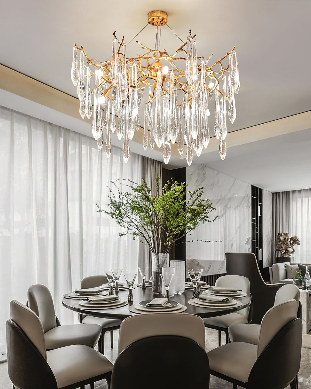 Icicle Branch Brass Crystal Chandelier by Bling Lighting Studio