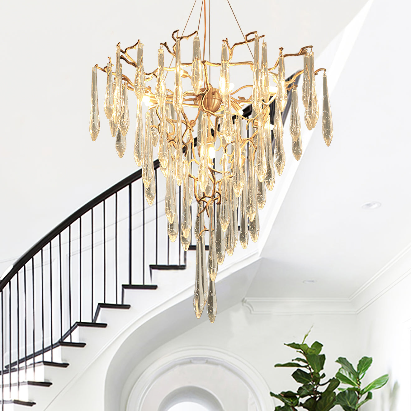 Icicle Branch Brass Crystal Chandelier by Bling Lighting Studio
