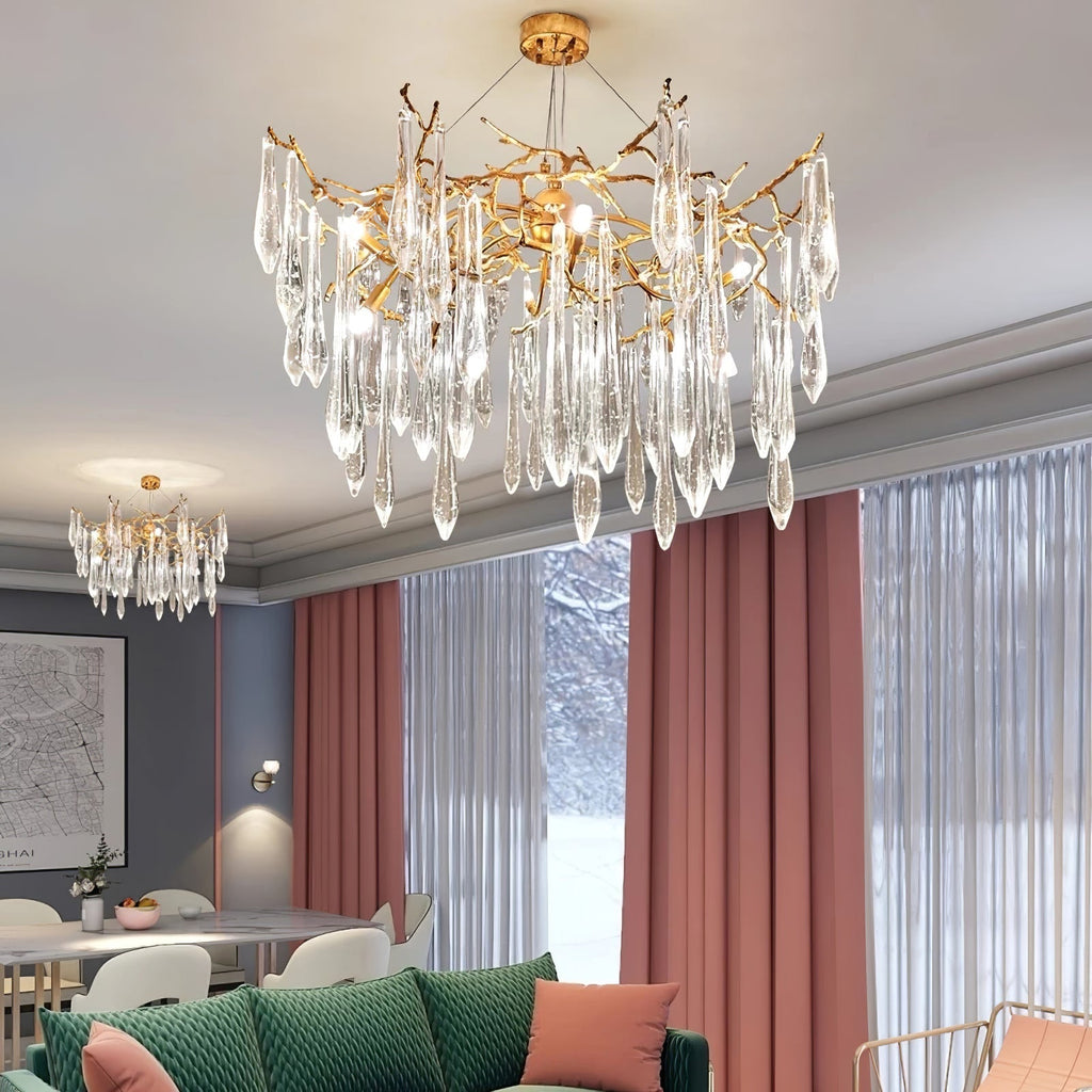 Icicle Branch Brass Crystal Chandelier by Bling Lighting Studio
