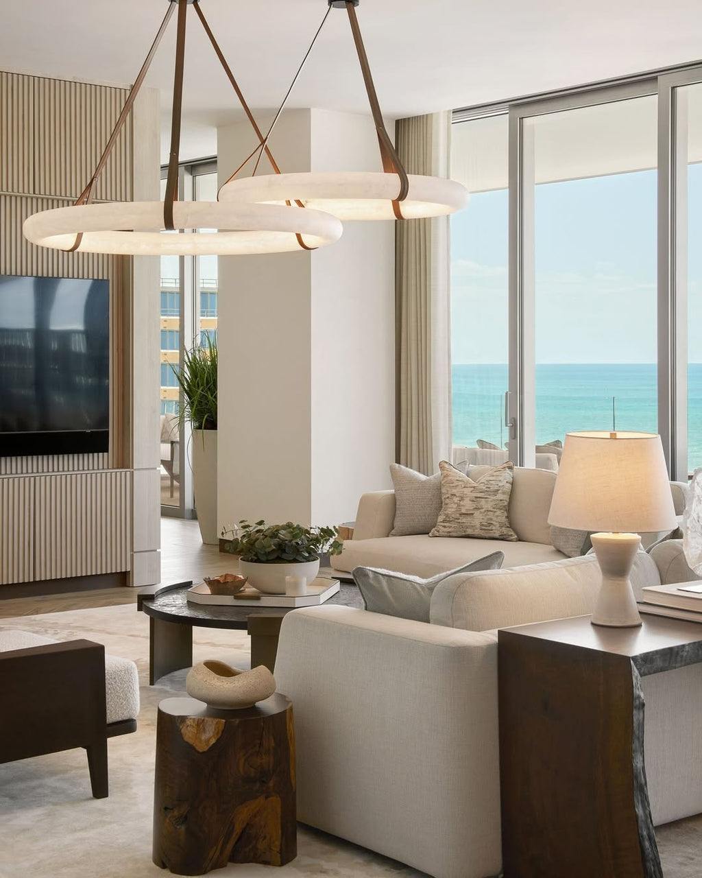 Modern Round Alabaster Chandelier for Living Room/Bedroom by Bling Lighting Studio