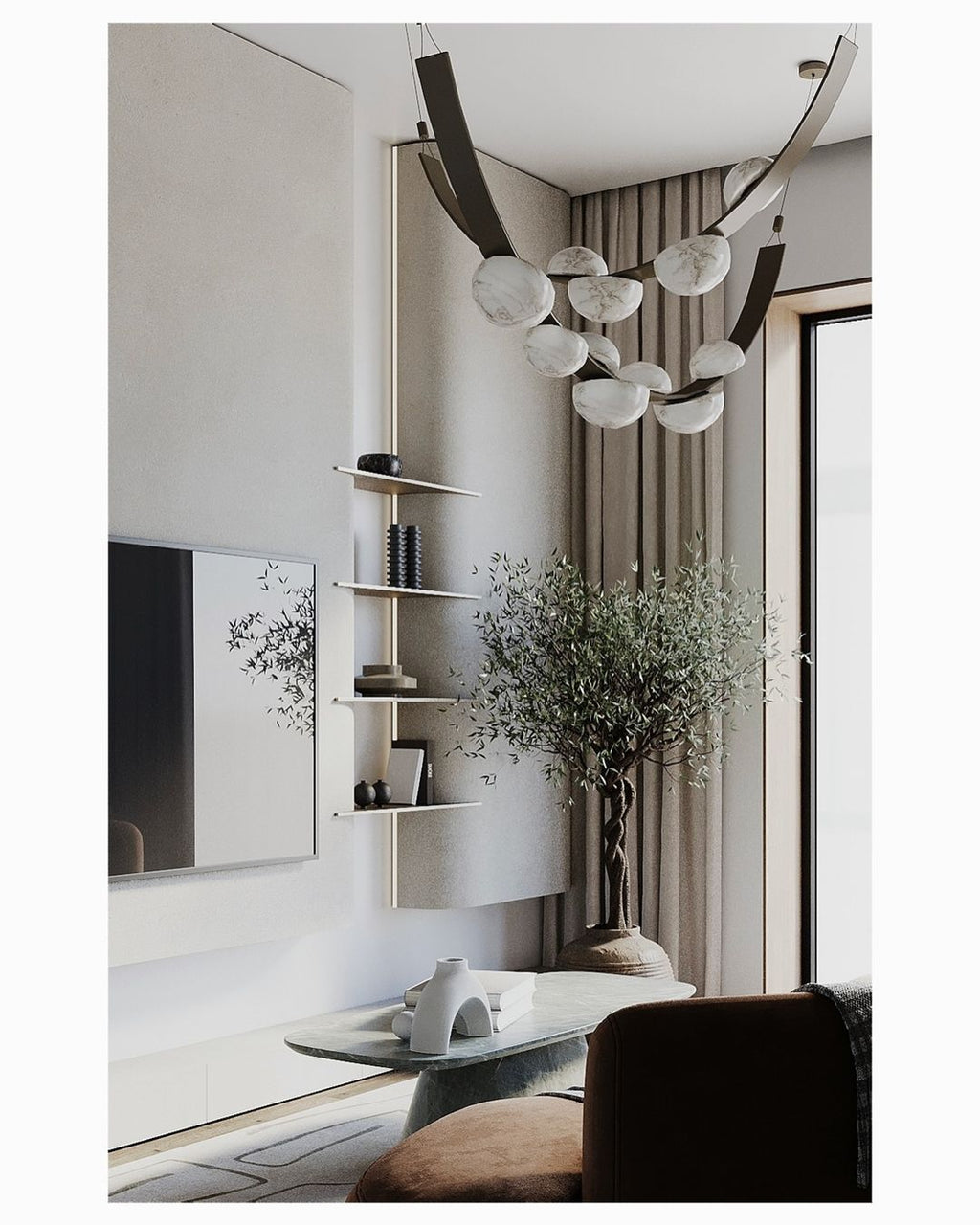 Modern Belt Alabaster Drops LED Chandelier by Bling Lighting Studio